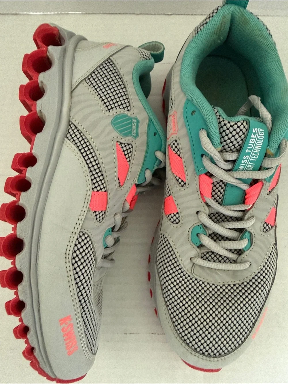 K-Swiss Grey Teal Pink Tubes Athletic Sneakers